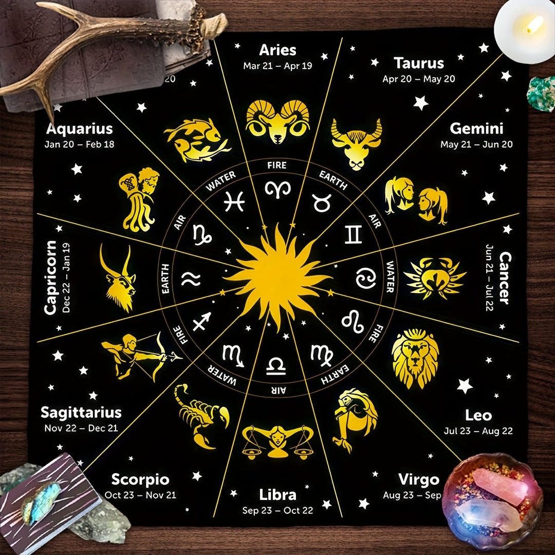 Nappe de tarot divinatoire avec 12 constellations du zodiaque Olivenorma