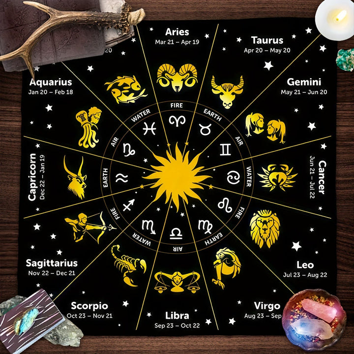 Nappe de tarot divinatoire avec 12 constellations du zodiaque Olivenorma