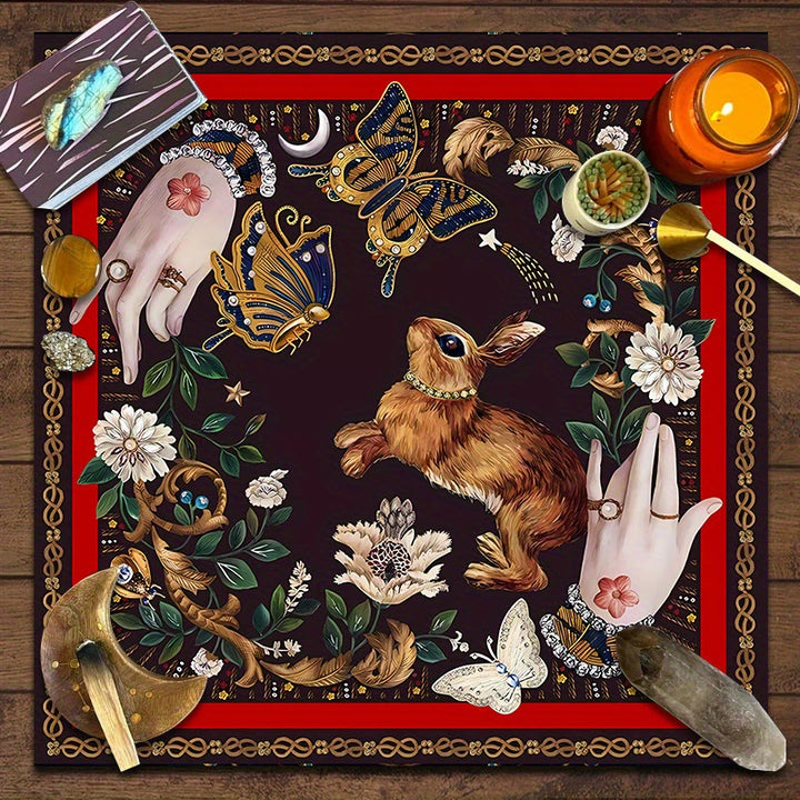Nappe de tarot divinatoire avec lapin attrapant des papillons Olivenorma