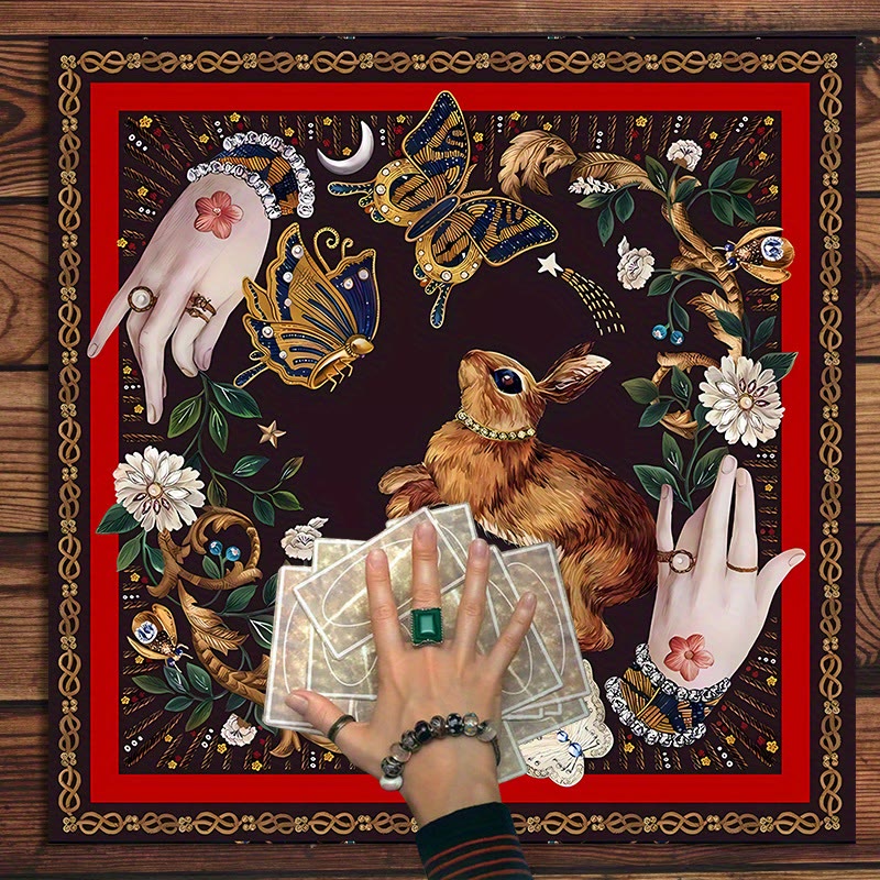 Nappe de tarot divinatoire avec lapin attrapant des papillons Olivenorma