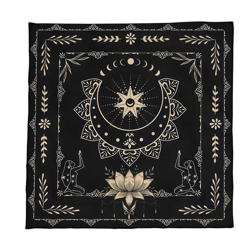 Nappe de tarot divinatoire mystique avec phases de lune et signe du lotus Olivenorma