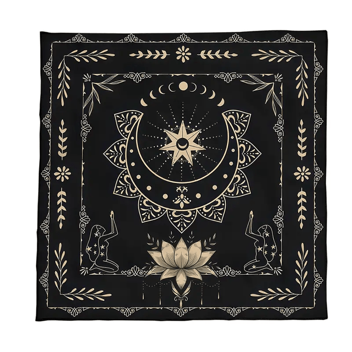 Nappe de tarot divinatoire mystique avec phases de lune et signe du lotus Olivenorma