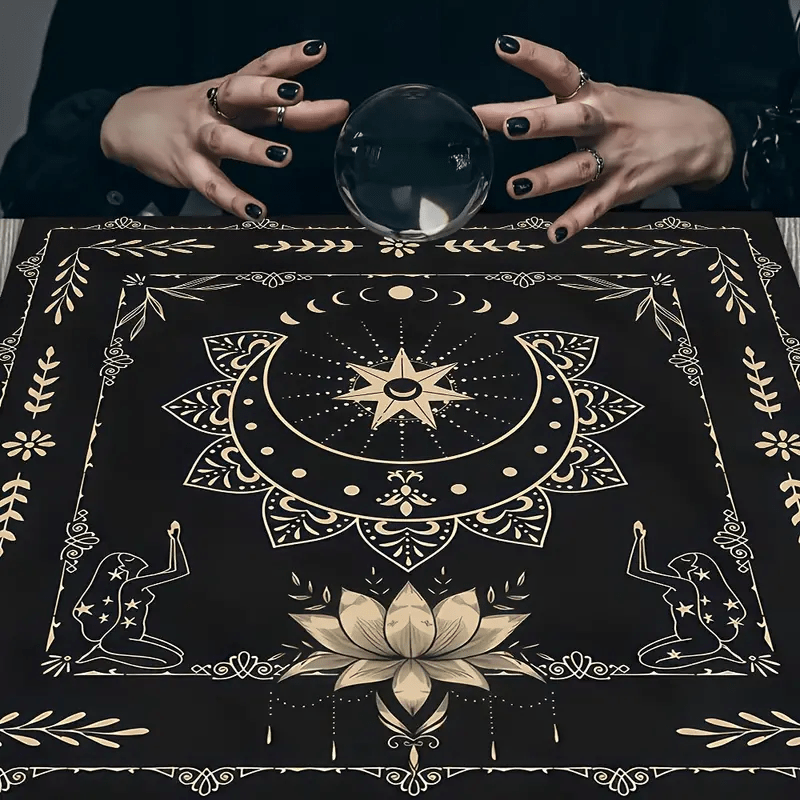 Nappe de tarot divinatoire mystique avec phases de lune et signe du lotus Olivenorma