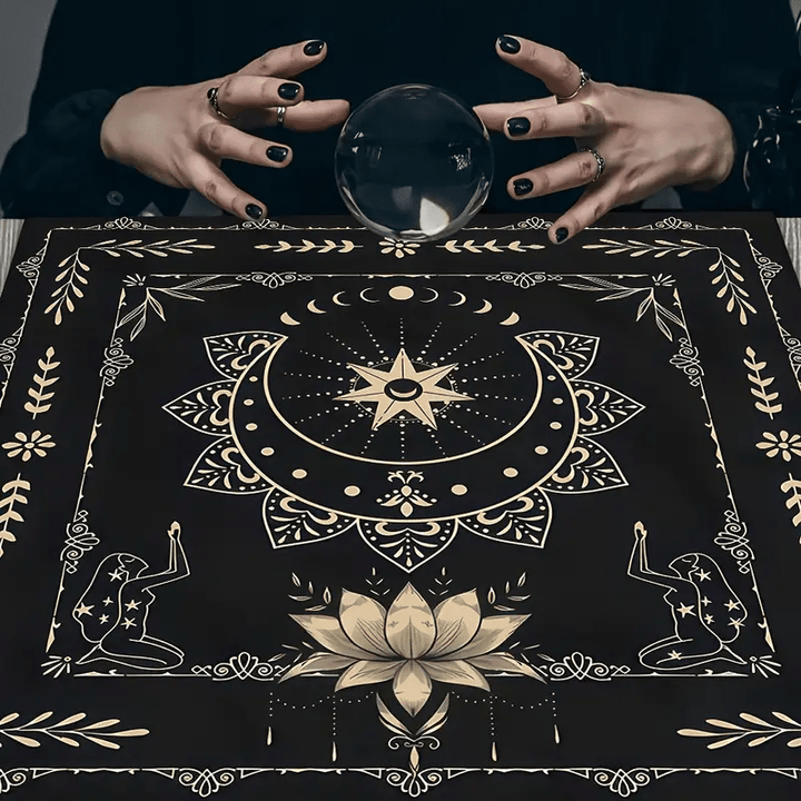 Nappe de tarot divinatoire mystique avec phases de lune et signe du lotus Olivenorma