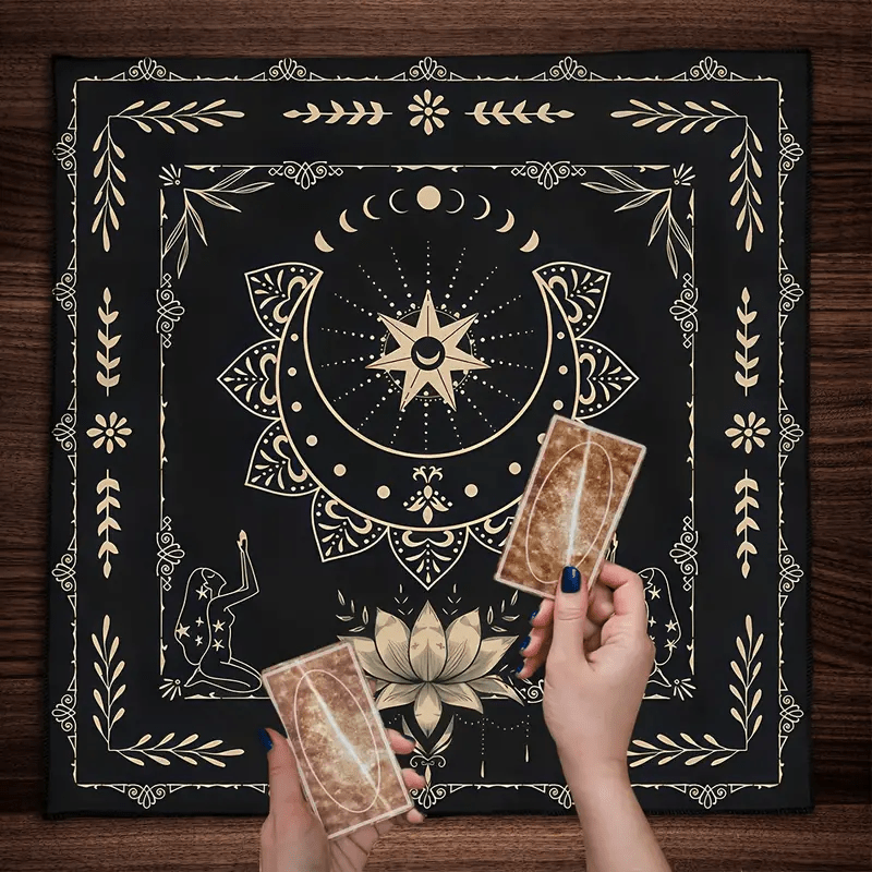 Nappe de tarot divinatoire mystique avec phases de lune et signe du lotus Olivenorma