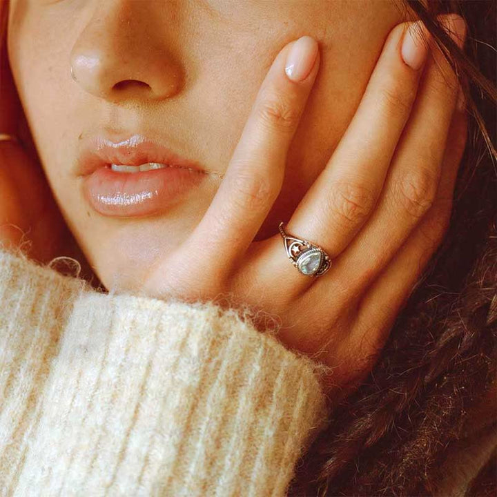 Olivenorma « Calme relaxant » – Bague lune étoiles aigue-marine