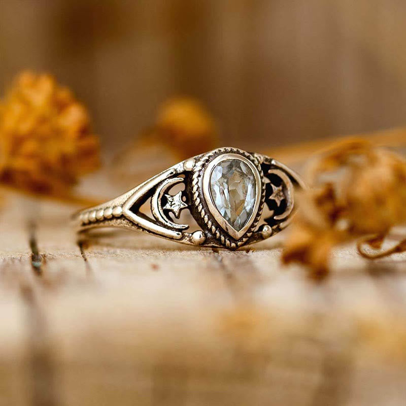 Olivenorma « Calme relaxant » – Bague lune étoiles aigue-marine