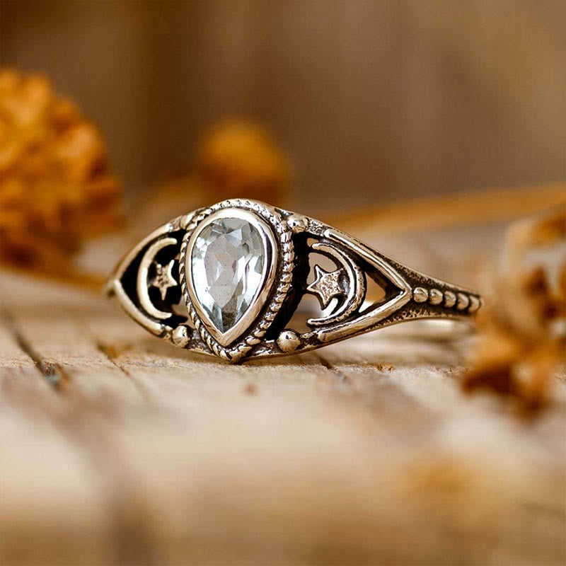 Olivenorma « Calme relaxant » – Bague lune étoiles aigue-marine