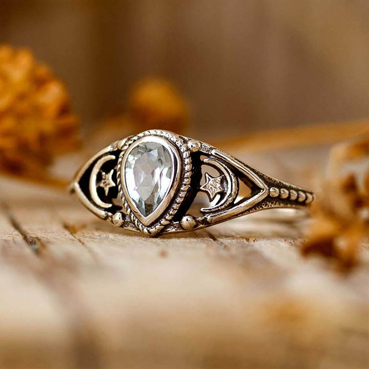 Olivenorma « Calme relaxant » – Bague lune étoiles aigue-marine