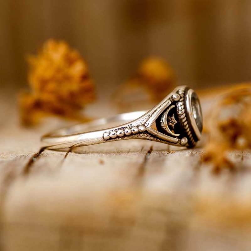 Olivenorma « Calme relaxant » – Bague lune étoiles aigue-marine