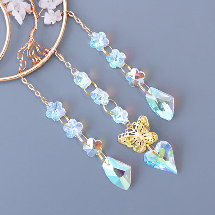 Carillon éolien attrape-soleil en quartz rose avec étoile, lune et papillon Olivenorma