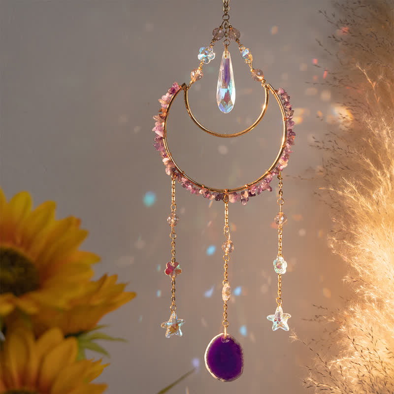 Pendentif lune inversée en améthyste Olivenorma, carillon éolien attrape-soleil