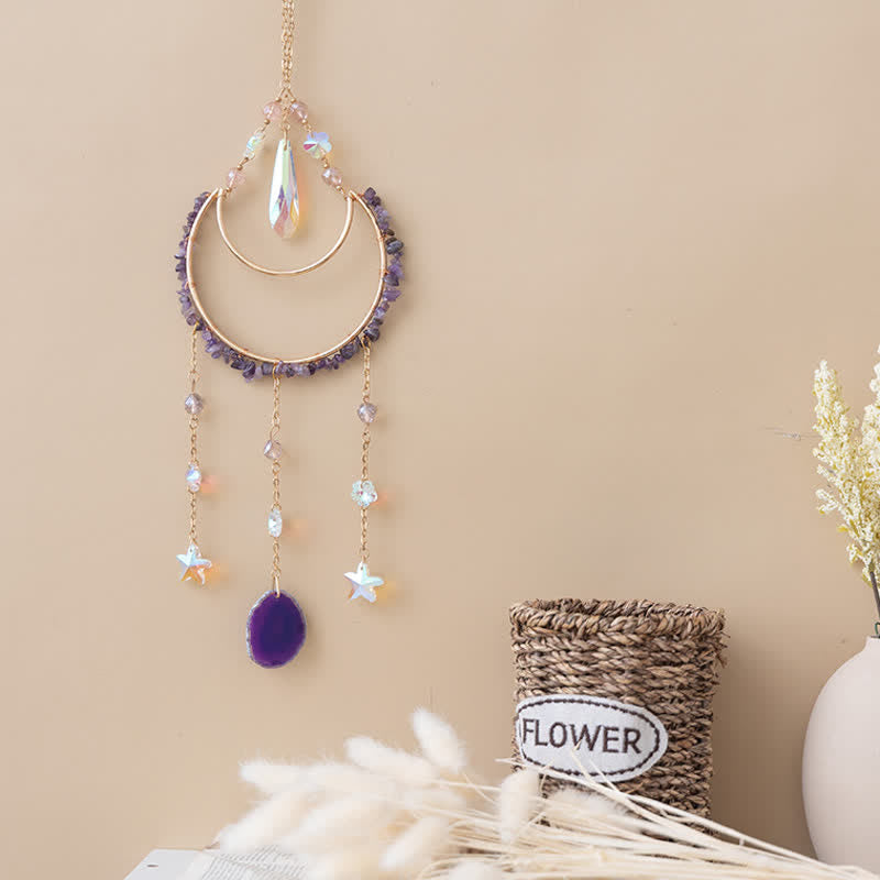 Pendentif lune inversée en améthyste Olivenorma, carillon éolien attrape-soleil