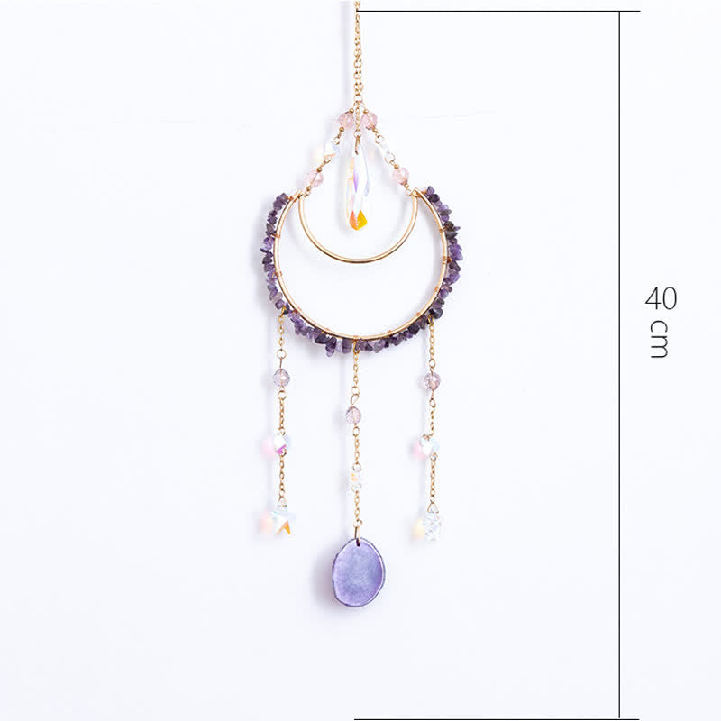 Pendentif lune inversée en améthyste Olivenorma, carillon éolien attrape-soleil