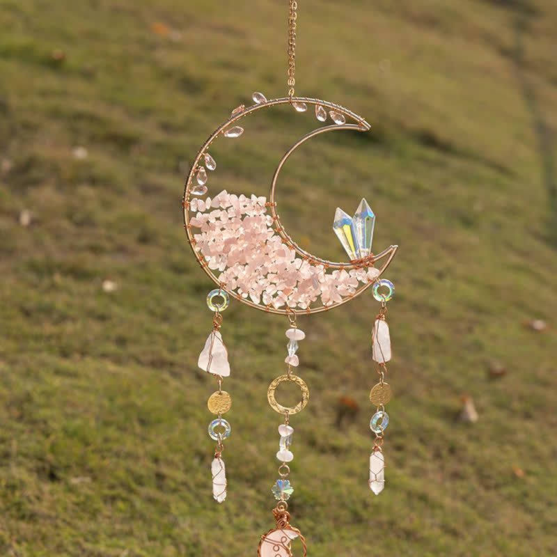 Carillon éolien attrape-soleil en cristal transparent et quartz rose Olivenorma