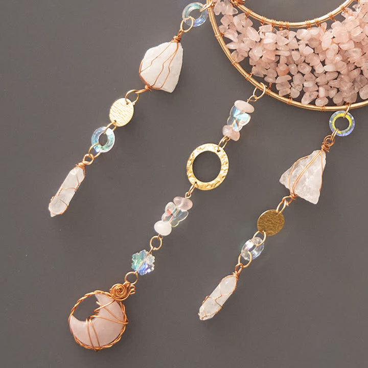 Carillon éolien attrape-soleil en cristal transparent et quartz rose Olivenorma