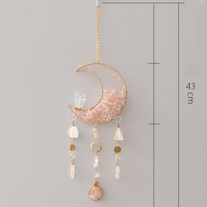 Carillon éolien attrape-soleil en cristal transparent et quartz rose Olivenorma
