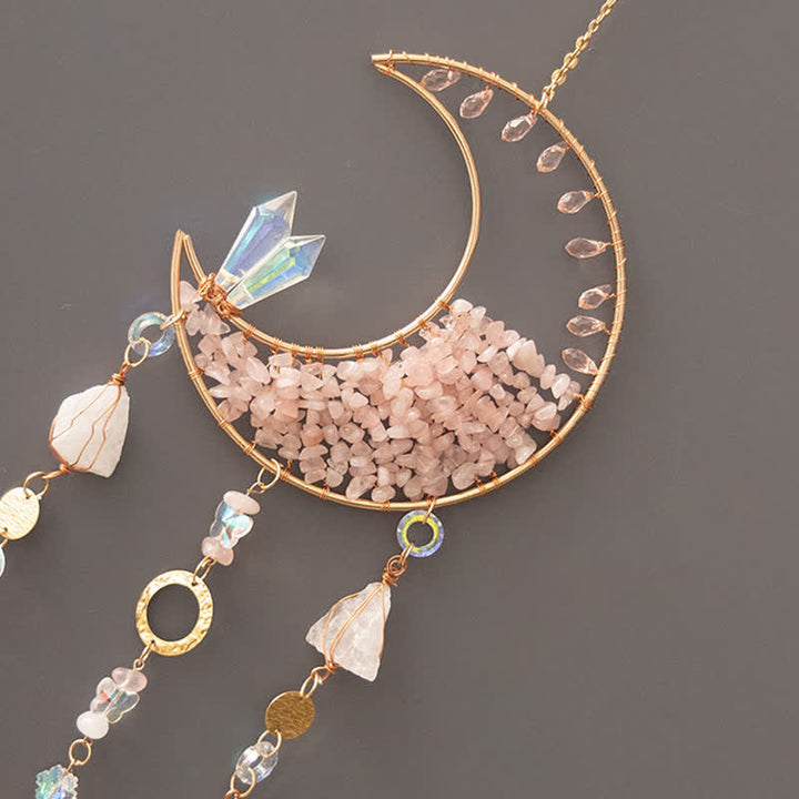 Carillon éolien attrape-soleil en cristal transparent et quartz rose Olivenorma