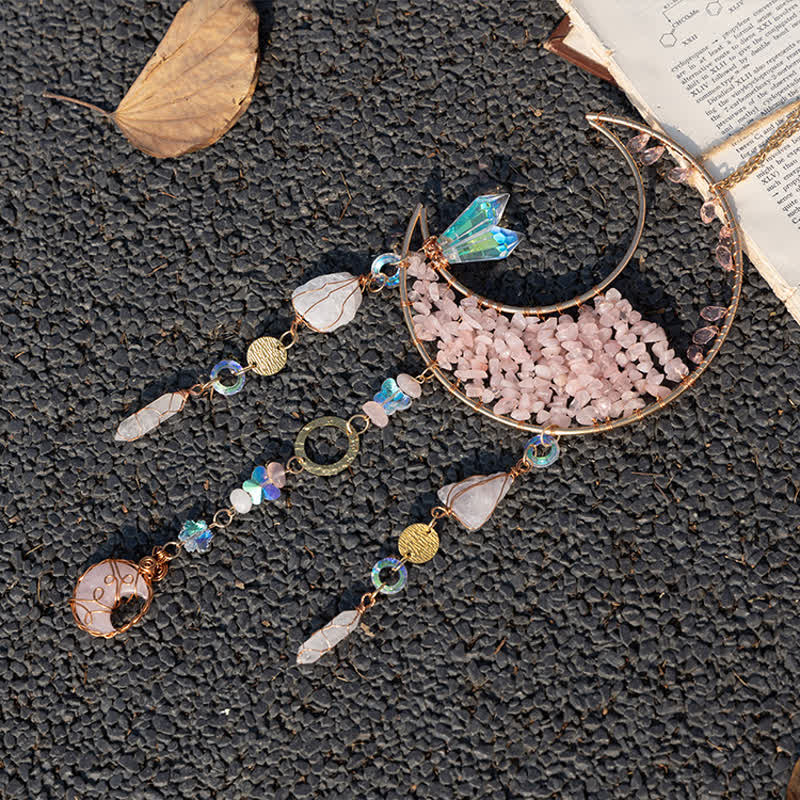 Carillon éolien attrape-soleil en cristal transparent et quartz rose Olivenorma