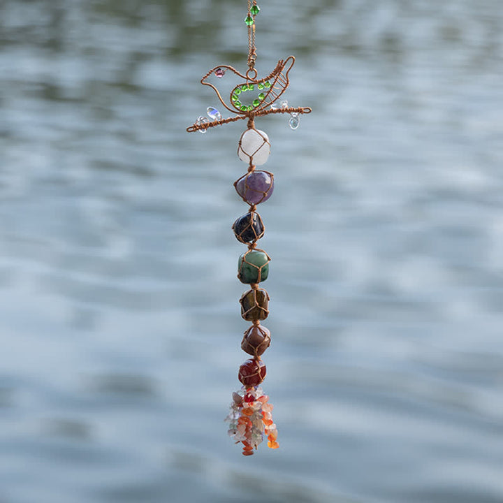 Pendentif en forme d'oiseau tressé en pierre de chakra Olivenorma
