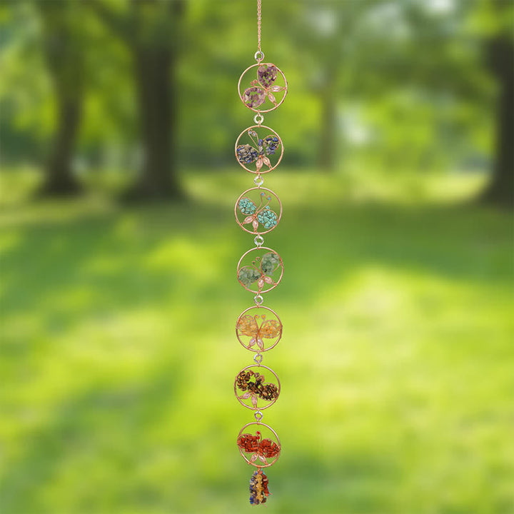 Carillon éolien en pierre concassée avec papillon Pendentif Chakra Olivenorma