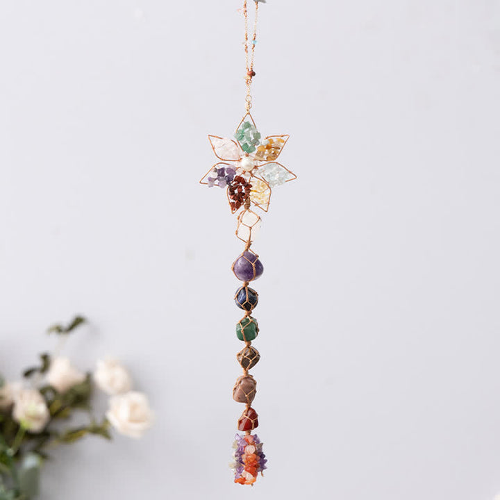 Pendentif en pierre colorée avec fleur et chakra Olivenorma