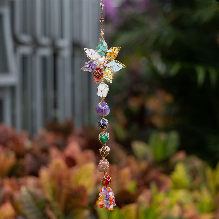 Pendentif en pierre colorée avec fleur et chakra Olivenorma