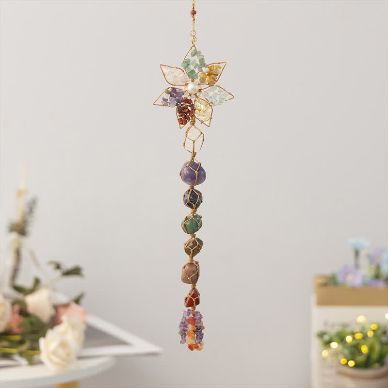 Pendentif en pierre colorée avec fleur et chakra Olivenorma