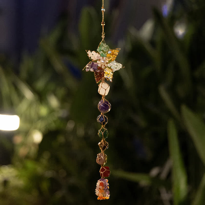 Pendentif en pierre colorée avec fleur et chakra Olivenorma