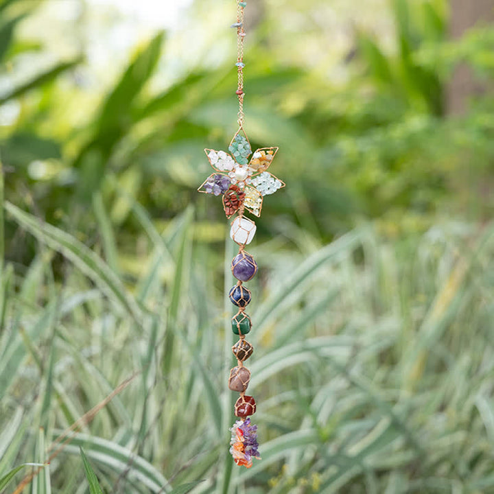 Pendentif en pierre colorée avec fleur et chakra Olivenorma