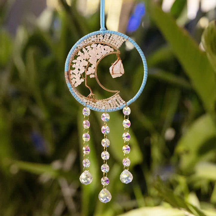 Pendentif attrape-soleil en quartz rose Olivenorma avec carillon éolien