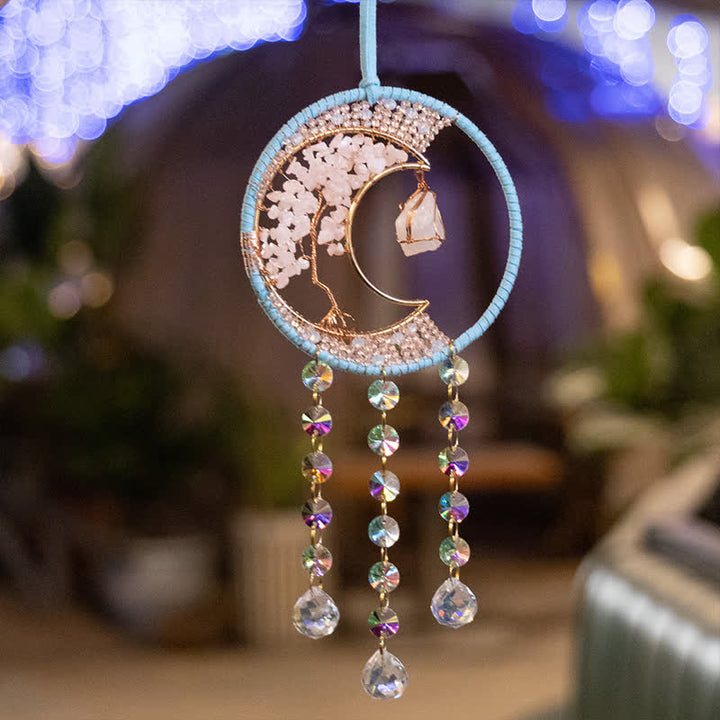 Pendentif attrape-soleil en quartz rose Olivenorma avec carillon éolien