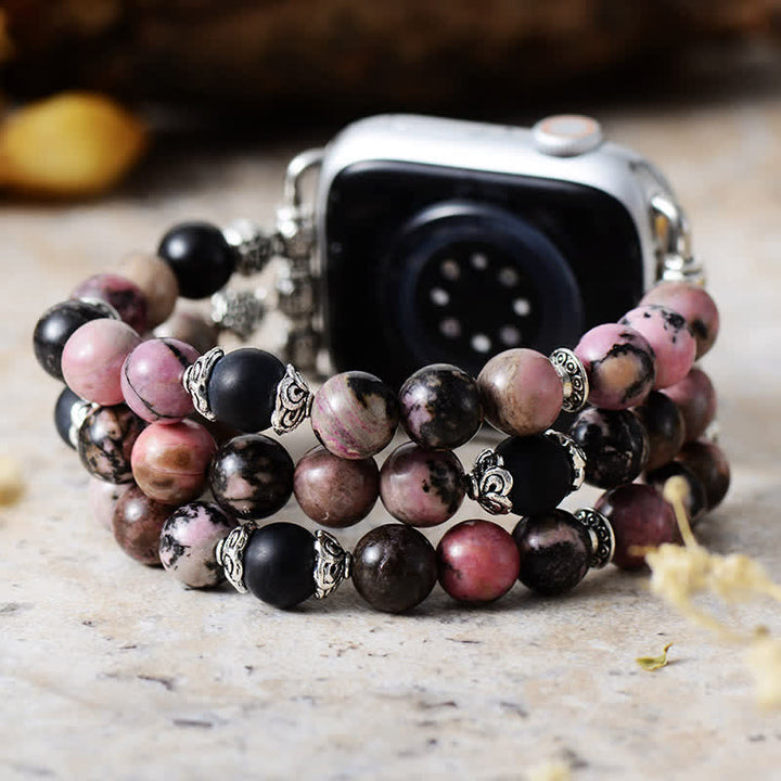 Bracelet de montre Apple en perles de rhodonite africaine et de turquoise Olivenorma