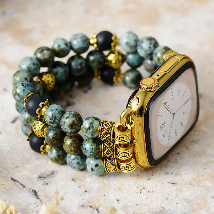 Bracelet de montre Apple en perles de rhodonite africaine et de turquoise Olivenorma