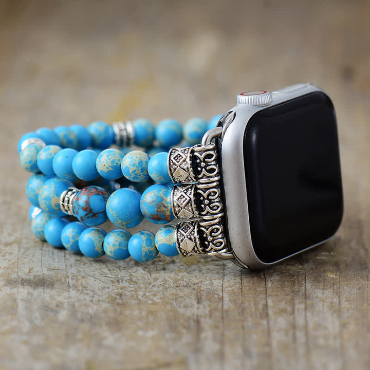 Bracelet de montre Apple en perles de pierre empereur Chakra Olivenorma