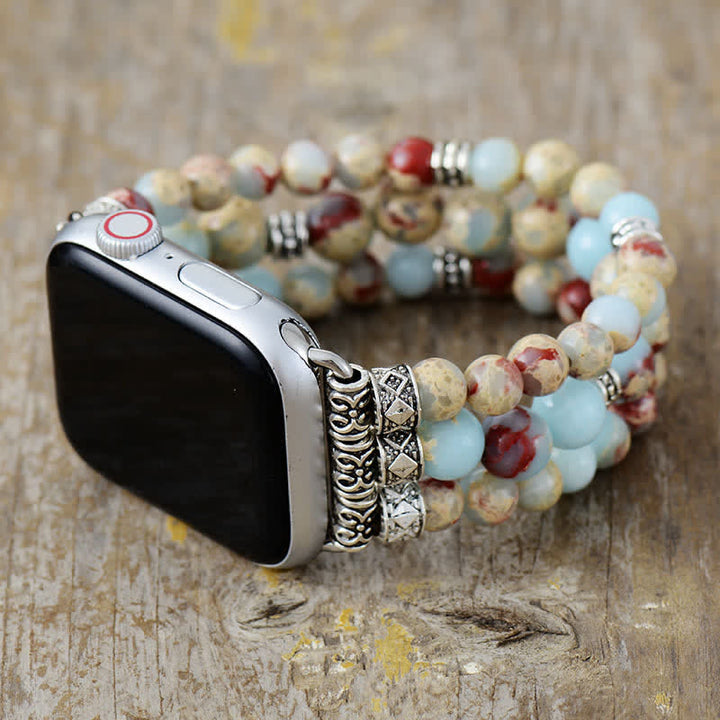 Bracelet de montre Apple en perles de pierre empereur Chakra Olivenorma