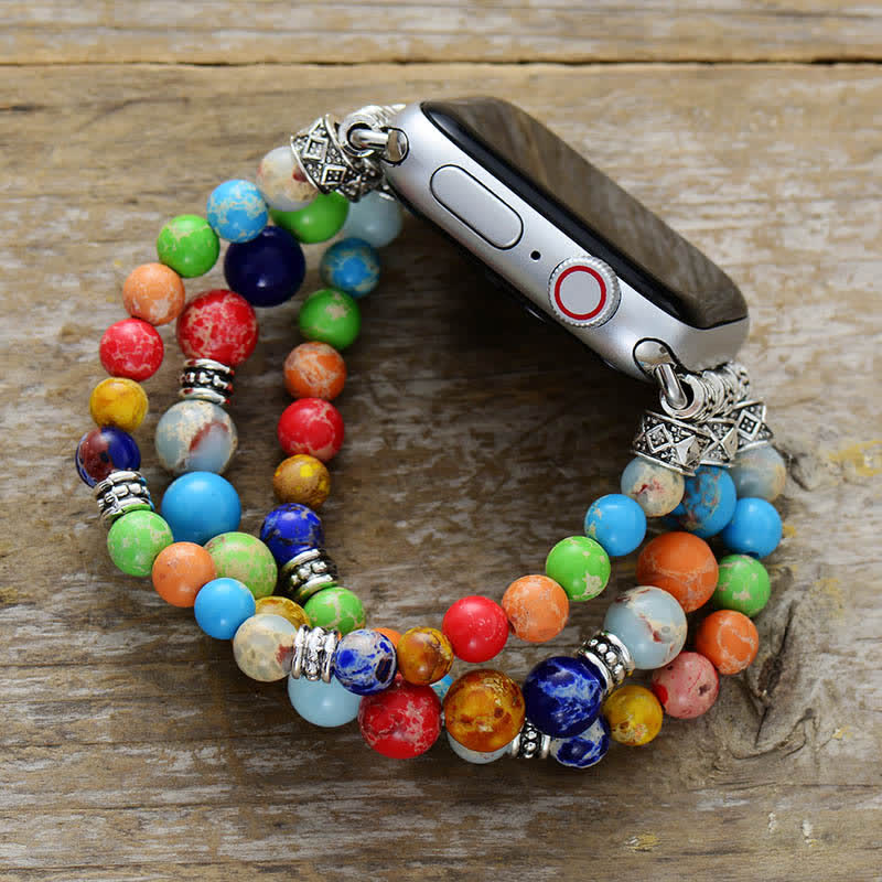 Bracelet de montre Apple en perles de pierre empereur Chakra Olivenorma