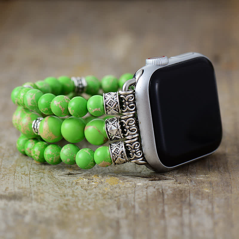 Bracelet de montre Apple en perles de pierre empereur Chakra Olivenorma