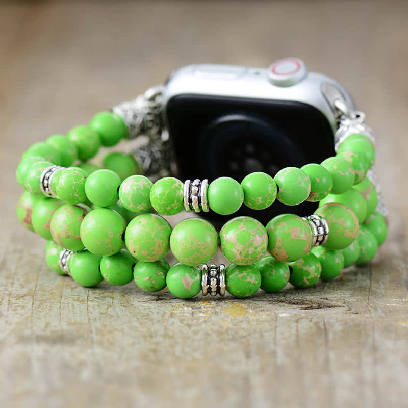 Bracelet de montre Apple en perles de pierre empereur Chakra Olivenorma