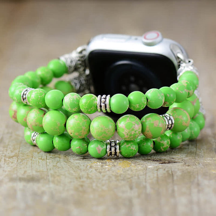 Bracelet de montre Apple en perles de pierre empereur Chakra Olivenorma
