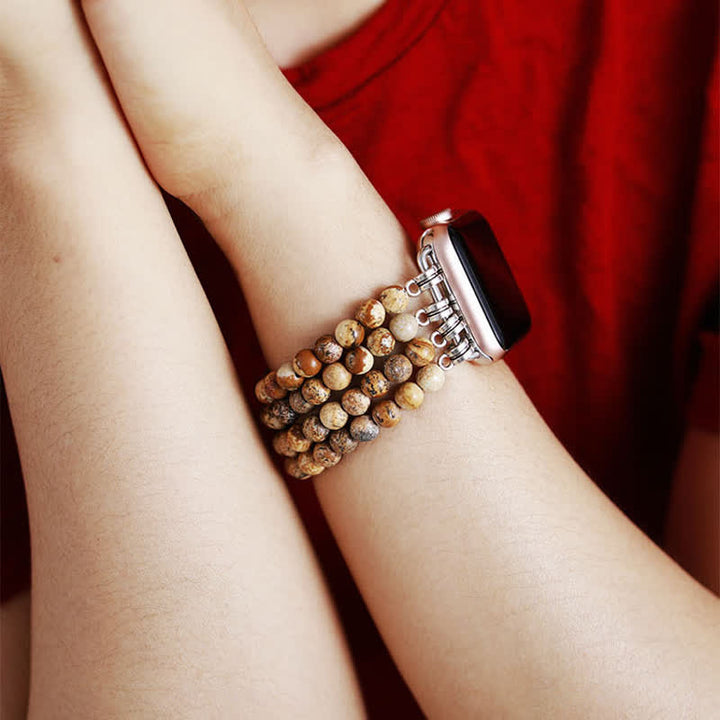 Bracelet de montre Apple en perles de quartz rose Olivenorma