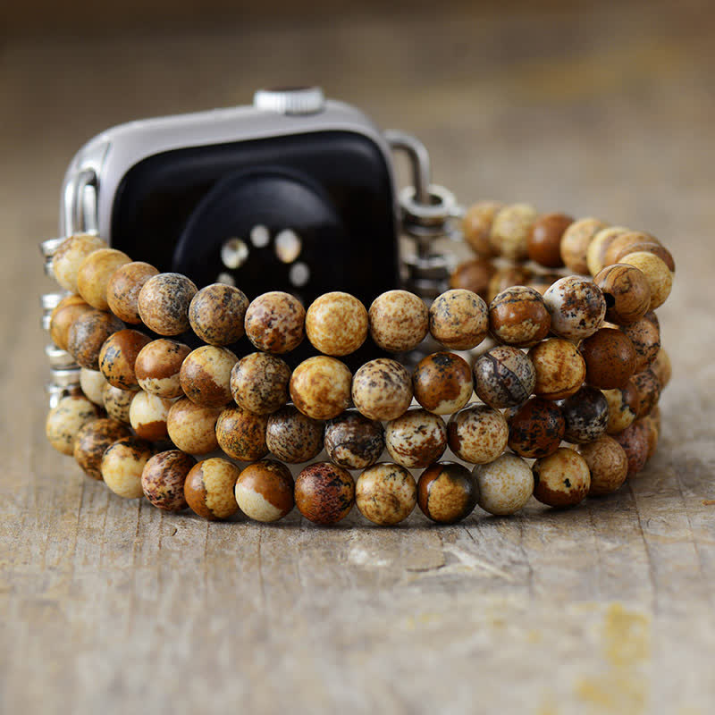 Bracelet de montre Apple en perles de quartz rose Olivenorma