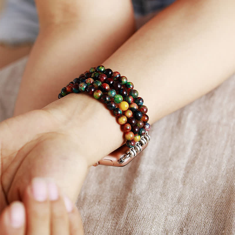 Bracelet de montre Apple en perles de quartz rose Olivenorma