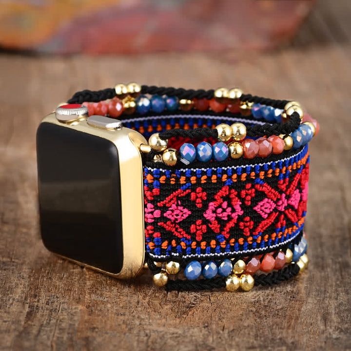 Bracelet tressé élastique Olivenorma Rose Rouge pour Apple Watch