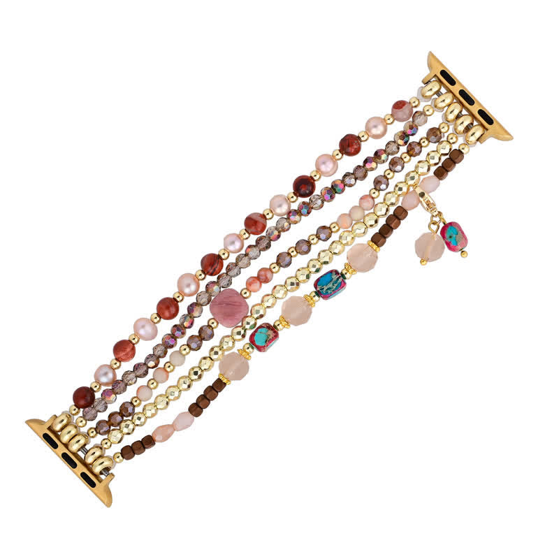 Bracelet de montre Apple en perles de pierre naturelle rhodonite Olivenorma