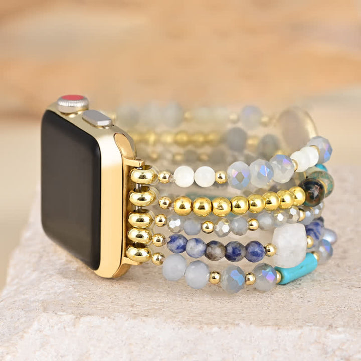 Bracelet de montre Apple en perles d'agate blanche naturelle Olivenorma