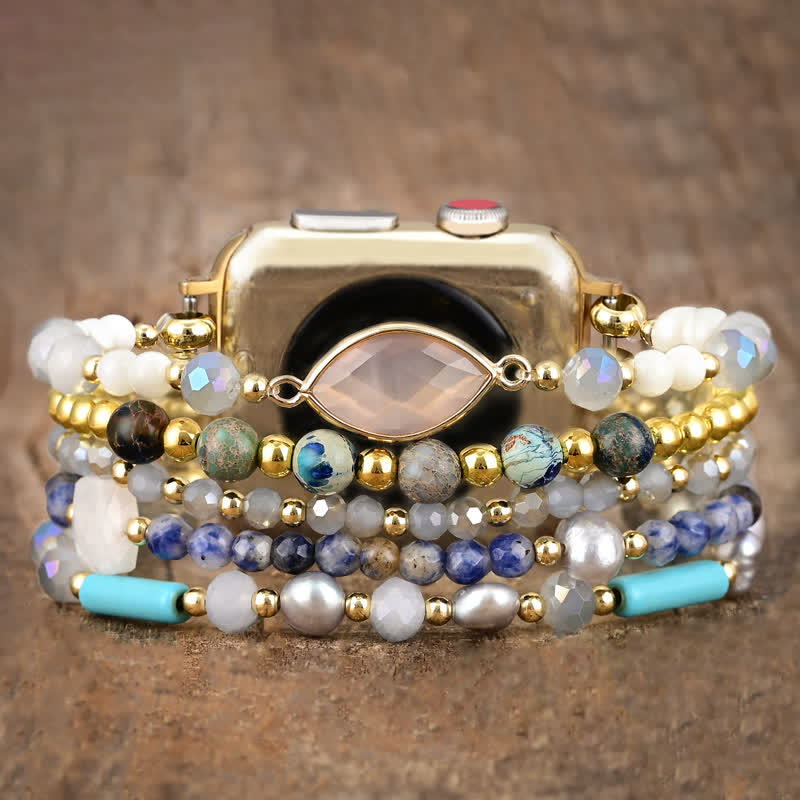 Bracelet de montre Apple en perles d'agate blanche naturelle Olivenorma