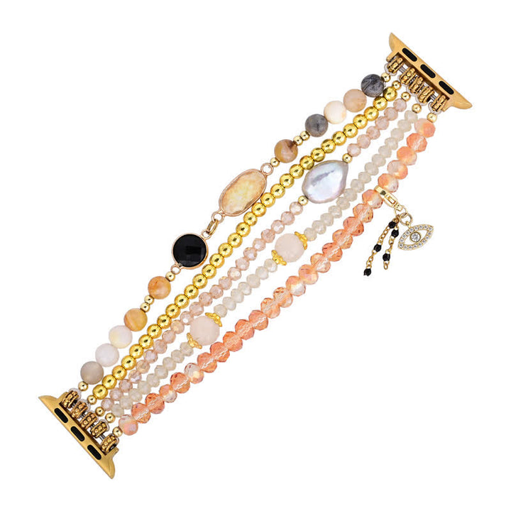 Bracelet pour Apple Watch en perles de pierre naturelle en obsidienne et citrine Olivenorma