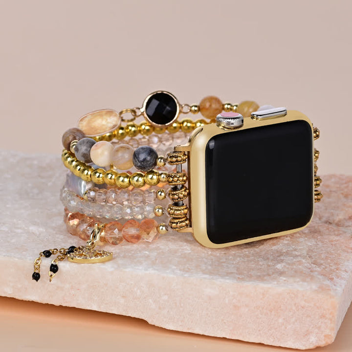 Bracelet pour Apple Watch en perles de pierre naturelle en obsidienne et citrine Olivenorma