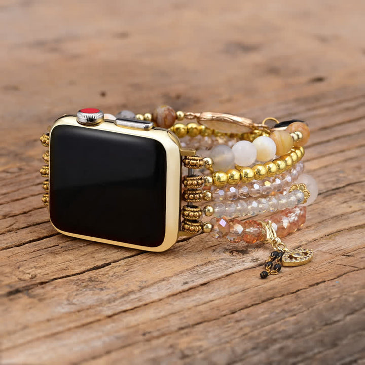 Bracelet pour Apple Watch en perles de pierre naturelle en obsidienne et citrine Olivenorma